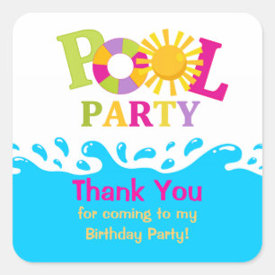 Water Splash Girl Pool Party Thank You Sticker