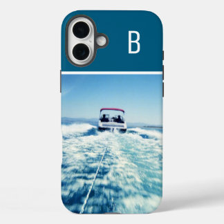 Water Sports Vertical Photo Monogrammed Ocean Blue iPhone 16 Plus Case