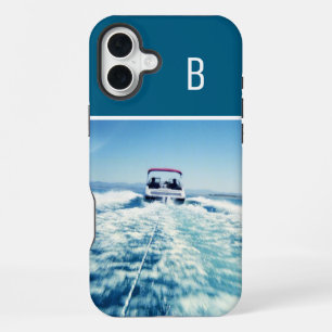 Water Sports Vertical Photo Monogrammed Ocean Blue iPhone 16 Plus Case