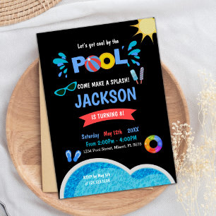Water sunglass Ice cream Pool Birthday Invitations