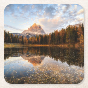 Water   Tre Cime Di Lavaredo Italy Square Paper Coaster