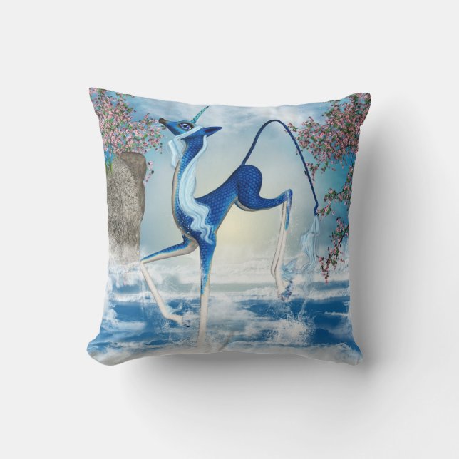 Water Unicorn Kirin Fantasy Art Throw Pillow (Front)