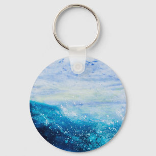 Water waves ocean wave blue teal painting key ring