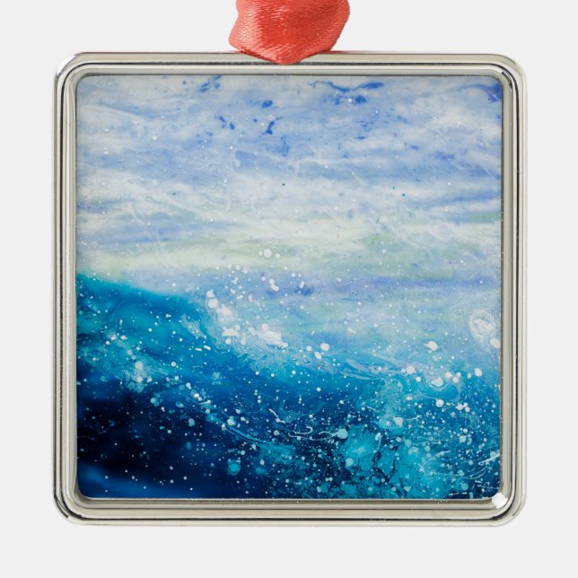 Water waves ocean wave blue teal painting metal tree decoration (Front)