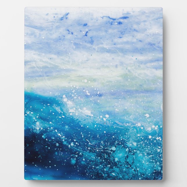 Water waves ocean wave blue teal painting plaque (Front)
