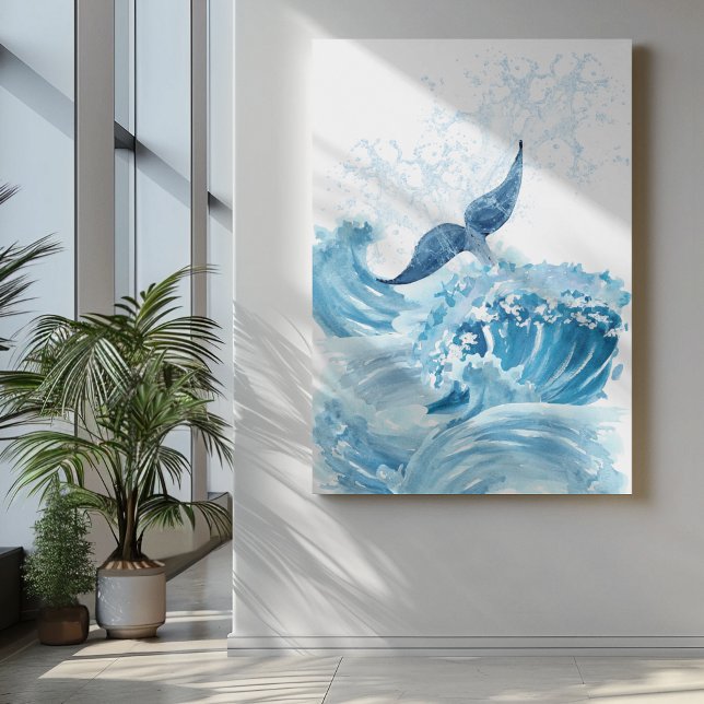 Water waves splashes with blue whale tail  canvas print (Creator Uploaded)