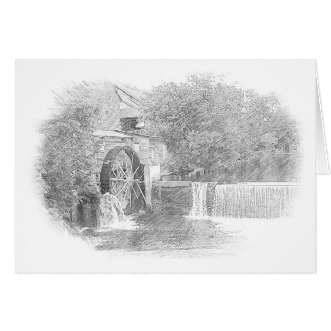Water wheel and waterfall on lake (Front Horizontal)