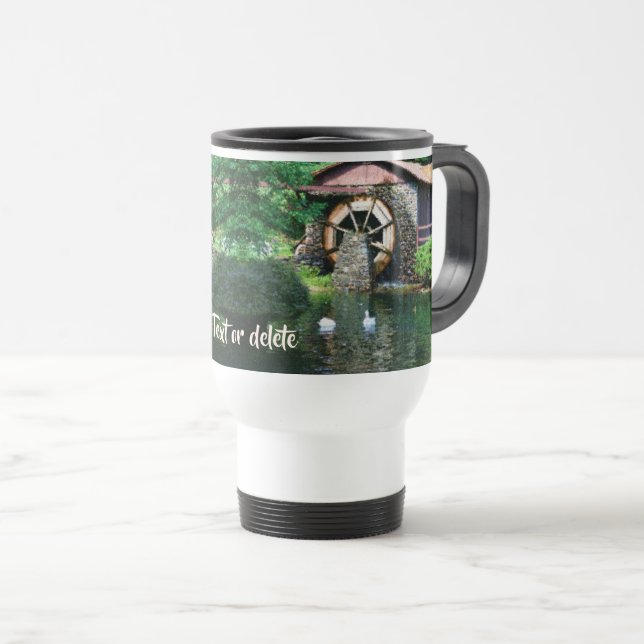 Water Wheel Duck Pond Seurat Painting Personalised Travel Mug (Front Right)