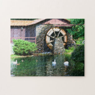 Water Wheel Duck Pond Seurat Photo Painting Jigsaw Puzzle
