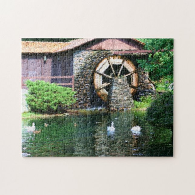 Water Wheel Duck Pond Seurat Photo Painting Jigsaw Puzzle (Horizontal)