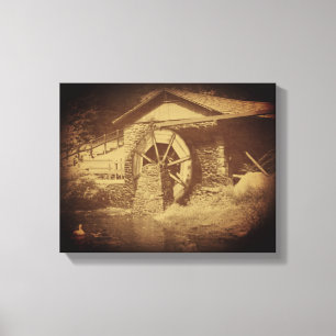 Water Wheel Duck Pond Vintage  Canvas Print