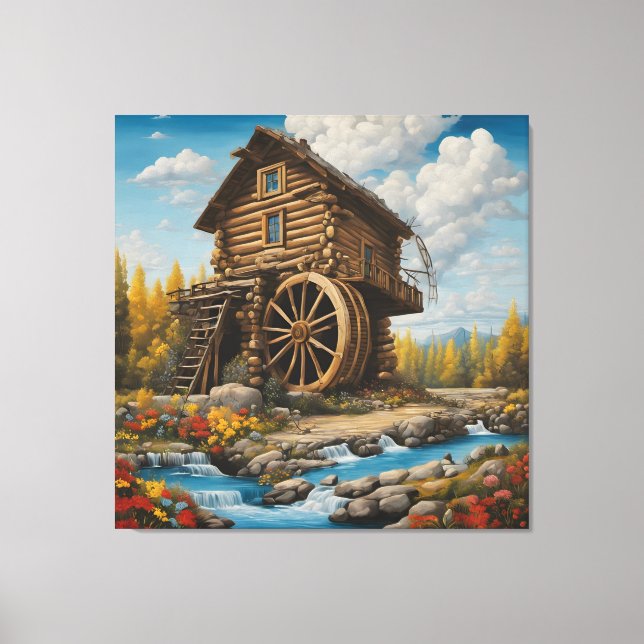 Water Wheel Log Cabin Canvas Print (Front)