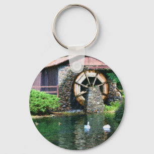 Water Wheel Pond Seurat Painting Keychain