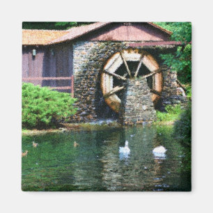 Water Wheel Pond Seurat Painting Magnet