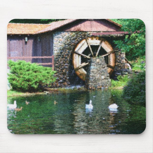Water Wheel Pond Seurat Painting Mouse Mat (Front)