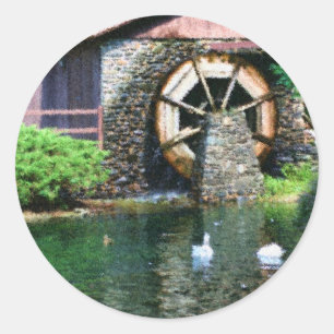 Water Wheel Pond Seurat Painting Sticker