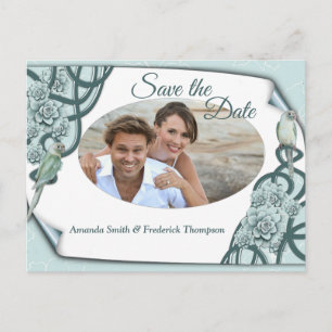 Water-wise Succulents in Mint blue / Pine Green Announcement Postcard
