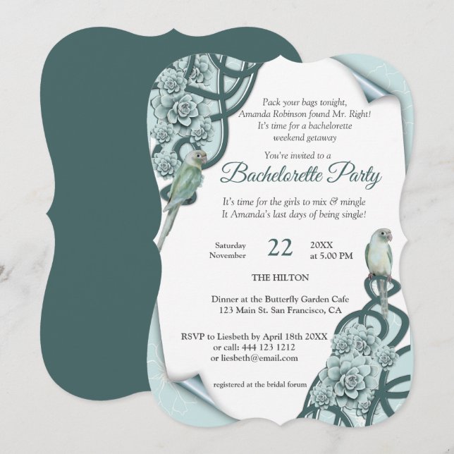 Water-wise Succulents in Mint blue / Pine Green Invitation (Front/Back)