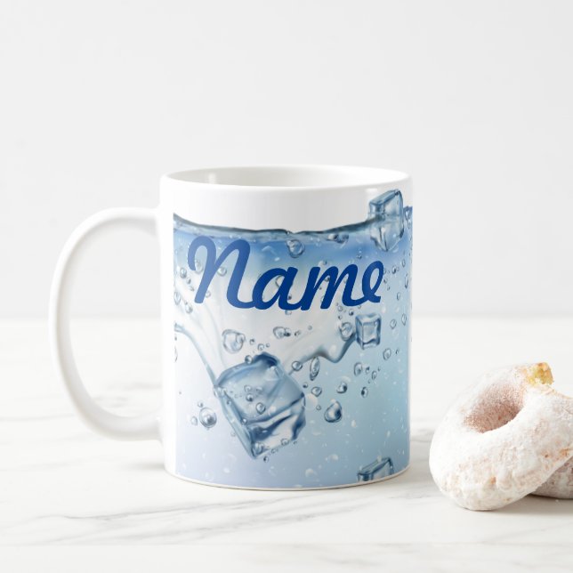 Water with Ice cubes Personalised Coffee Mug, Cup (With Donut)
