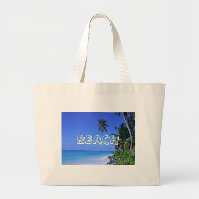 Water with palm trees, BEACH Large Tote Bag (Front)