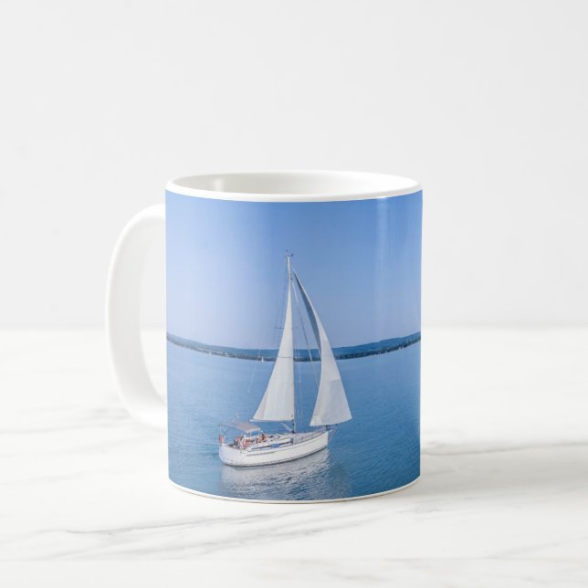 Water | Yacht at Lake Balaton Lake Hungary Coffee Mug (Front Left)