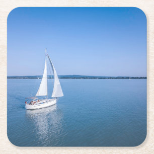 Water   Yacht at Lake Balaton Lake Hungary Square Paper Coaster