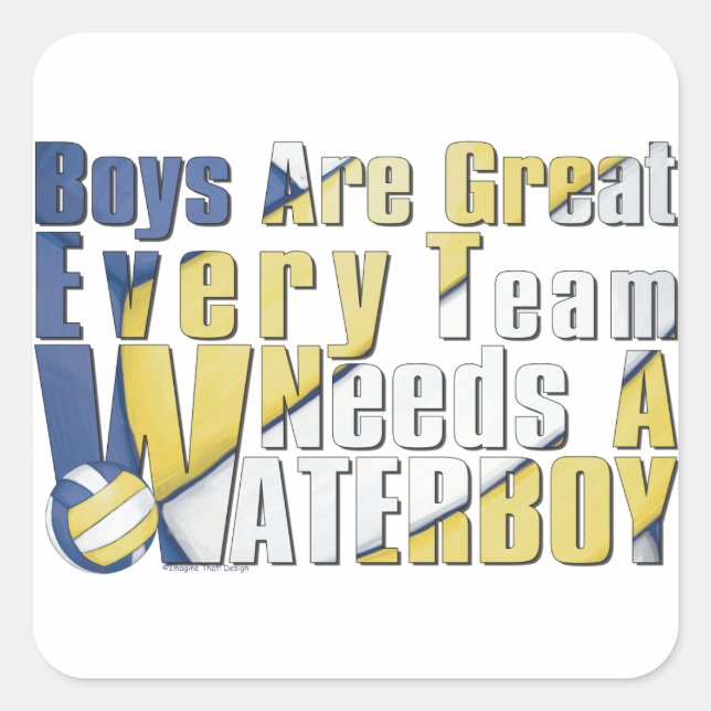 Waterboy Volleyball in Blue and Yellow Square Sticker (Front)