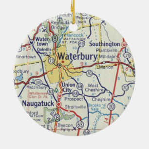 Waterbury CT Vintage Map Ceramic Tree Decoration