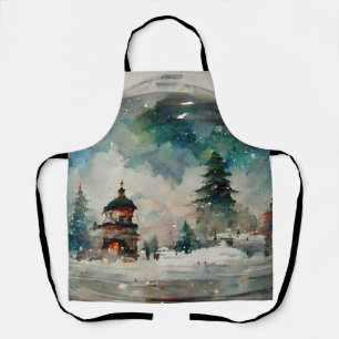 Waterclor Snowglobe at Christmas Apron