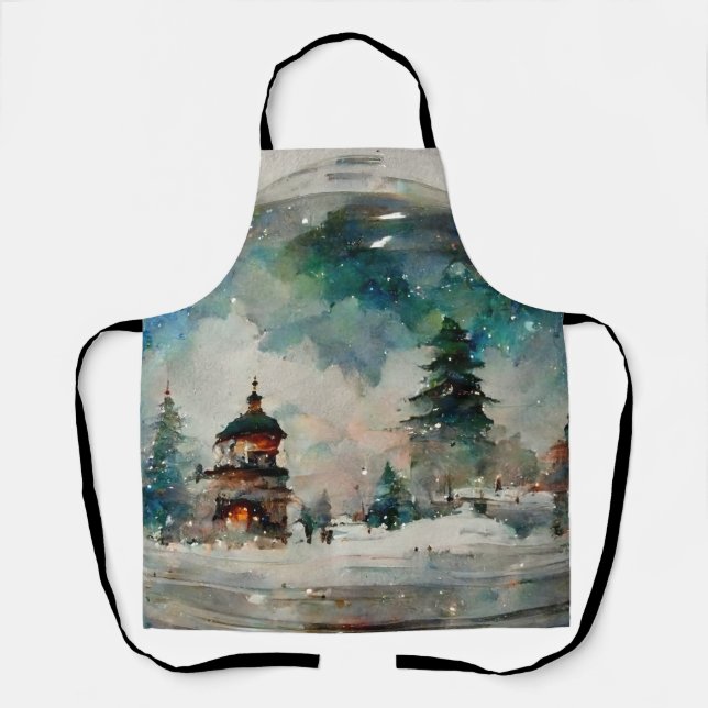 Waterclor Snowglobe at Christmas Apron (Front)