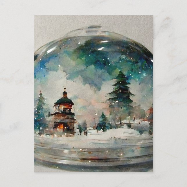 Waterclor Snowglobe at Christmas Postcard (Front)