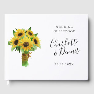 waterclor sunflower bouquet wedding guest book
