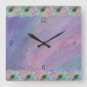 Watercoclor Peacock Glory Square Wall Clock