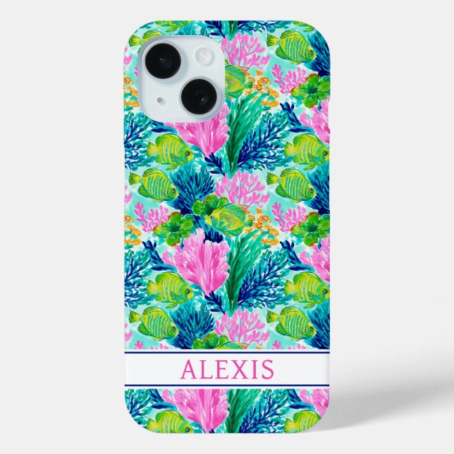 Watercol Coral Reef Monogrammed Case-Mate iPhone C Case (Back)