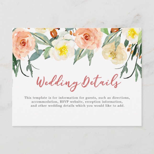 Watercolo floral wedding details/ information card (Front)