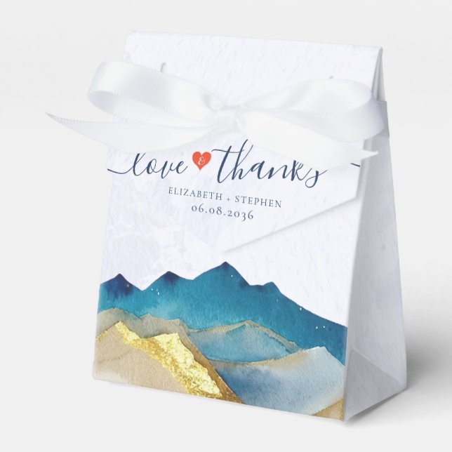 Watercolo Golden Mountains Wedding Thank You Gifts Favour Box (Front Side)