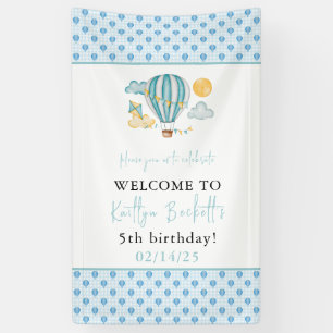 Watercolo Hot Air Balloon Kid 5th Birthday Party  Banner