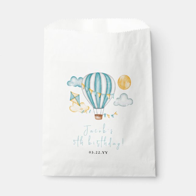 Watercolo Hot Air Balloon Kid 5th Birthday Party  Favour Bags (Front)