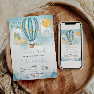 Watercolo Hot Air Balloon Kid 5th Birthday Party Invitation