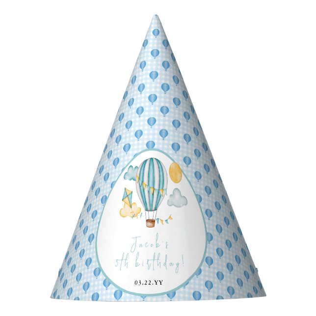 Watercolo Hot Air Balloon Kid 5th Birthday Party  Party Hat (Front)