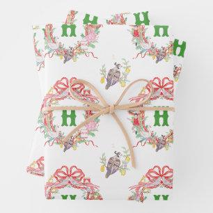 Watercolor 12 Days of Christmas Monogram Crest Wrapping Paper Sheet