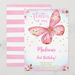 Watercolor 1st Birthday Butterfly Invitation