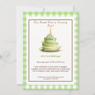 Watercolor 1st Birthday Invitation - Cake green
