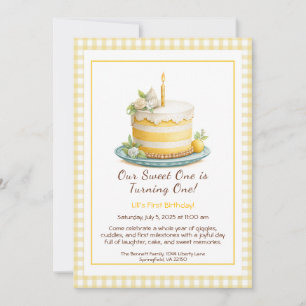Watercolor 1st Birthday Invitation - Cake yellow