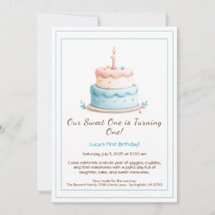 Watercolor 1st Birthday Invitation with Cake Candl