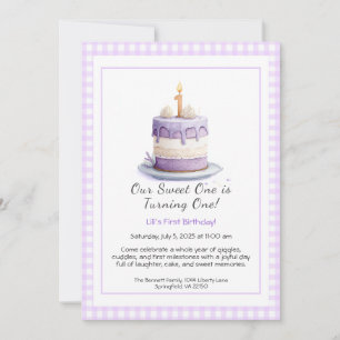 Watercolor 1st Birthday Invitation with Cake lilac