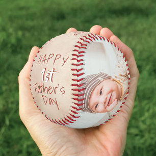 Watercolor 1st Father`s Day Script 2 Photos Baseball