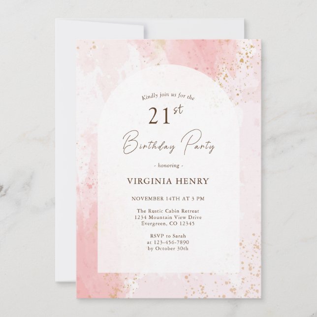 Watercolor 21st Birthday Party Invitation (Front)