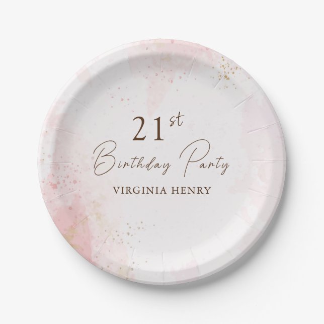 Watercolor 21st Birthday Party Paper Plate (Front)