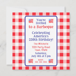 Watercolor 250 Birthday USA Flag Red Check  Save The Date